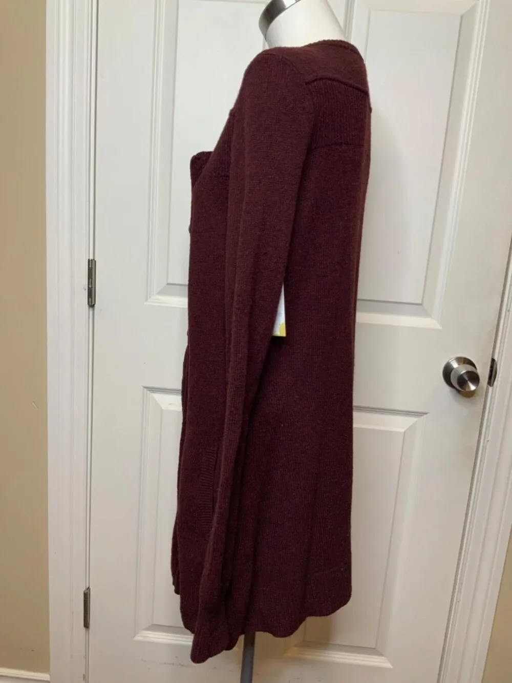 Free People Maroon Wool Button Lapel Long Cardigan Sweater, Size L